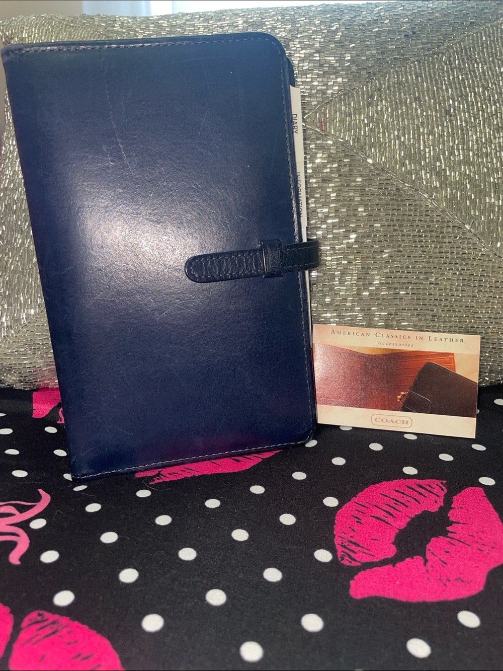 Coach Dark Blue Leather Planner with Snap Strap